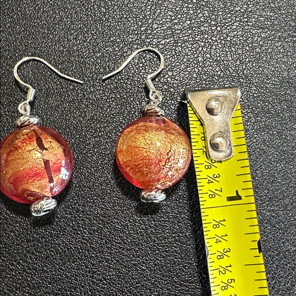 Murano Glass Silver Tone Drop Wire Back Earrings - Picture 13 of 13